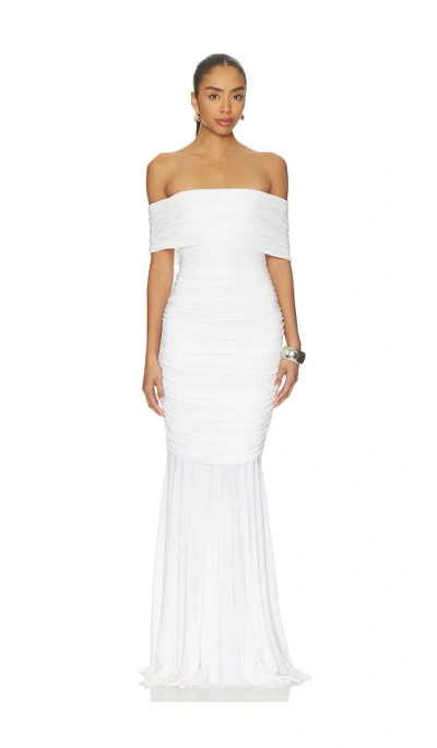 Norma Kamali Sleeveless Cowl Neck Side Shirred Fishtail Gown In White