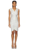 Norma Kamali Sleeveless Deep V Neck Shirred Front Dress To Knee In 珍珠