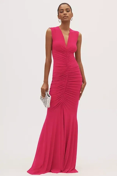 Norma Kamali Sleeveless Deep V-neck Shirred Stretch Jersey Fishtail Gown