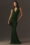 Norma Kamali Sleeveless Deep V-neck Shirred Stretch Jersey Fishtail Gown In Green