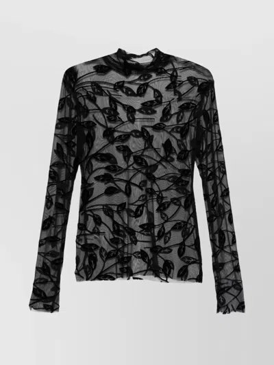 Norma Kamali Sleeveless Leaf Pattern High Neck Top In Black