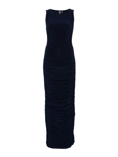 Norma Kamali Long Dress With Boat Neck And Ruched Detailing In Blue