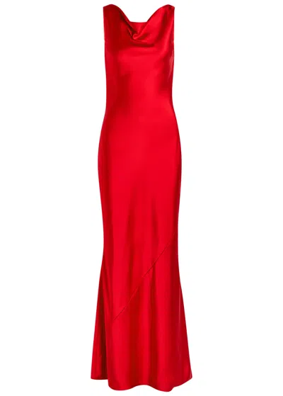 Norma Kamali Sleeveless Low Back Drape Satin Gown In Red