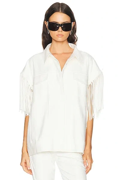 Norma Kamali Sleeveless Oversized Fringe Jacket In White