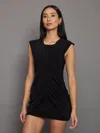Norma Kamali Black Pickleball Ruched Mini Dress In Black,black