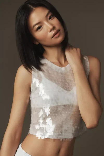 Norma Kamali Sleeveless Sequin Cropped Top In White