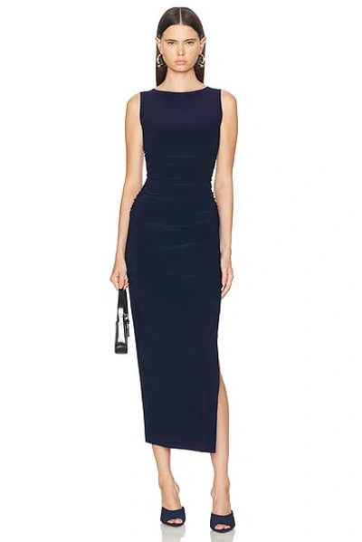 Norma Kamali Sleeveless Shirred Waist Gown In True Navy