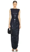 Norma Kamali Sleeveless Side Shirred Gown In 纯正海军蓝