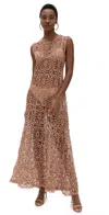 Norma Kamali 'swing' Brown Long Dress With Perforated And Semi-transparent Design In Cappuccino