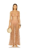 Norma Kamali 'swing' Brown Long Dress With Perforated And Semi-transparent Design In Cappuccino