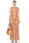 Norma Kamali 'swing' Brown Long Dress With Perforated And Semi-transparent Design In Cappuccino