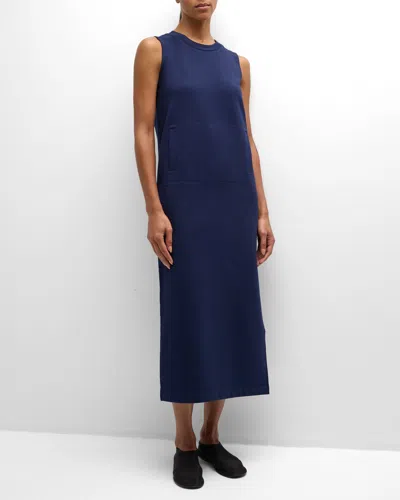 Norma Kamali Sleeveless Tailored Terry Side Slit Gown In True Navy