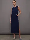Norma Kamali Sleeveless Tailored Terry Side Slit Gown In True Navy
