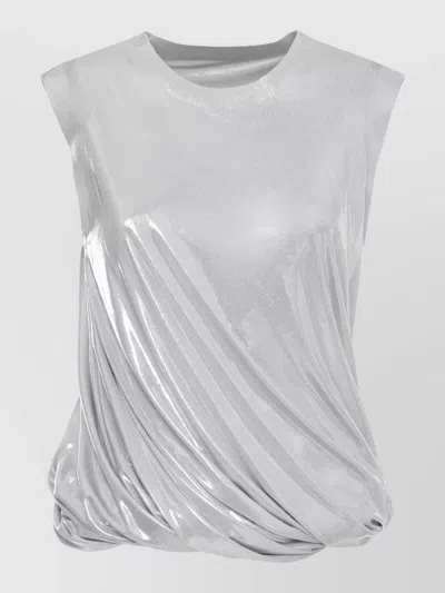 Norma Kamali Sleeveless Top Round Neck Metallic Draped