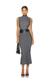 Norma Kamali Sleeveless Turtleneck Fishtail Dress Mini Houndstooth In Mini Houndstooth