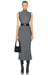 Norma Kamali Sleeveless Turtleneck Fishtail Dress In Mini Houndstooth