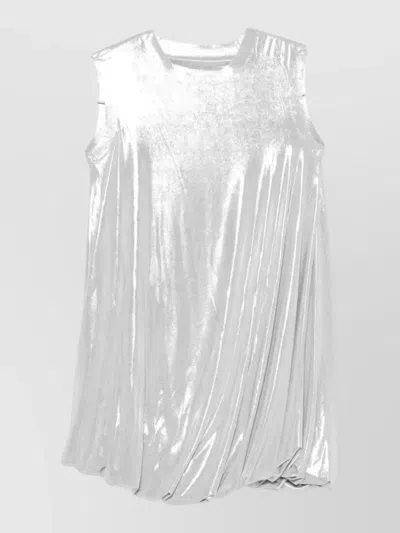 Norma Kamali Sleeveless Twist Dress Bubble Hem Mini In Silver