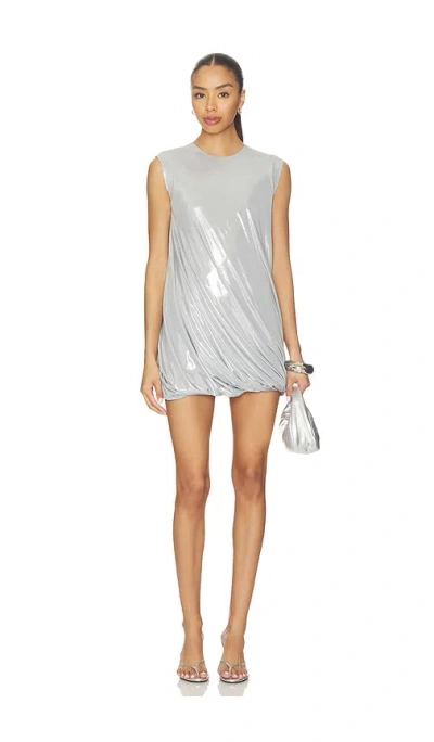 Norma Kamali Sleeveless Twist Mini Dress In Silver