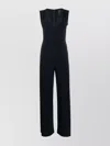 Norma Kamali Sleeveless V-neck Jumpsuit Cinched Waist