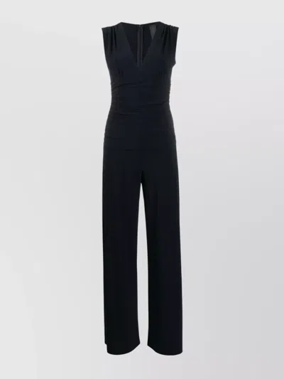NORMA KAMALI SLEEVELESS V-NECK JUMPSUIT CINCHED WAIST
