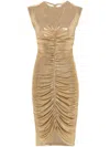 Norma Kamali Sleeveless V Neck Shirred Front Dress In Gold