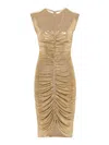 Norma Kamali Sleeveless V Neck Shirred Front Dress In Gold
