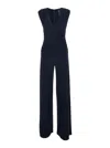 Norma Kamali Sleeveless V Neck Shirred Waist Jumpsuit In Blue