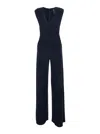 Norma Kamali Sleeveless V Neck Shirred Waist Jumpsuit In Blue