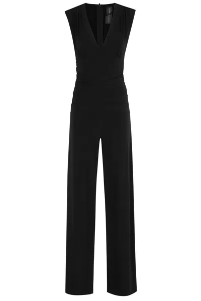 Norma Kamali Sleeveless V-neck Jumpsuit Cinched Waist In Black