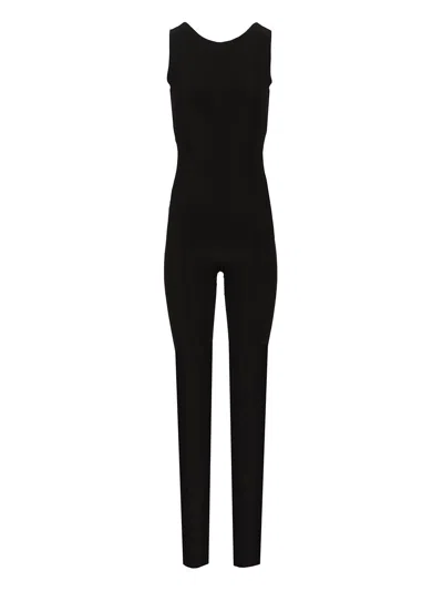 Norma Kamali Sleeveless X Catsuit W/ Footie Jewelry Black
