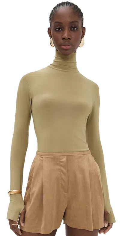 Norma Kamali Slim Fit Long Sleeve Turtle Top Camel In Green