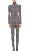 Norma Kamali Slim Fit Long Sleeve Turtle Top In Chocolate Glen Plaid In Multi