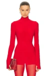 Norma Kamali Slim Fit Long Sleeve Turtle Top In Tiger Red