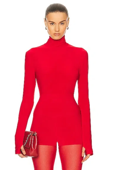 Norma Kamali Slim Fit Long Sleeve Turtle Top In Tiger Red