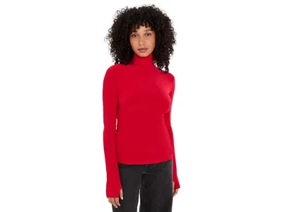 Norma Kamali Slim Fit Long Sleeve Turtle Top Women's Clothing Tiger Red: Sm (women's 4), Jersey/polyester/spandex In Animal Print