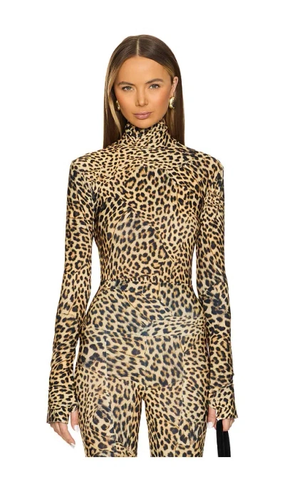 Norma Kamali Slim Fit Long Sleeve Turtleneck Top In Cheetah Patch