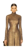 Norma Kamali Slim Fit Long Sleeve Turtleneck Top In Metallic Gold