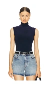 Norma Kamali Slim Fit Sleeveless Turtleneck Top In 纯正海军蓝