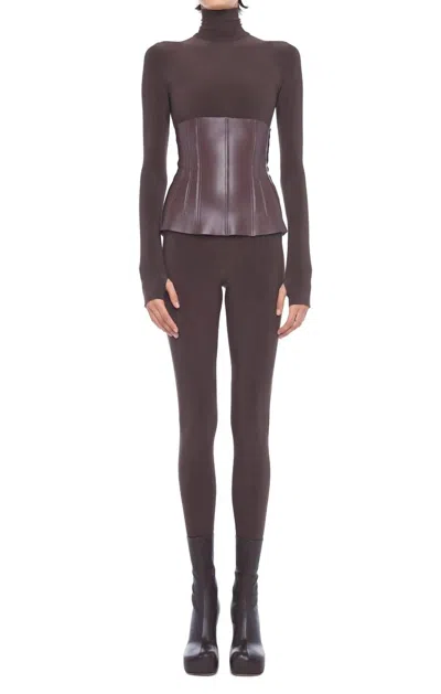 Norma Kamali Slim Fit Turtle Footsie Catsuit In Chocolate