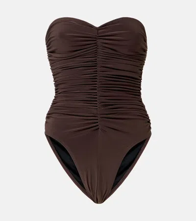 Norma Kamali Slinky Marissa Gathered Swimsuit In Brown