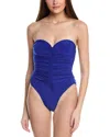 Norma Kamali Slinky Marissa Strapless Ruched Stretch Swimsuit In Blue