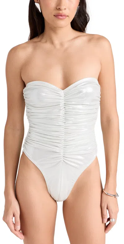 Norma Kamali Slinky Marissa Strapless Shirred One-piece Swimsuit In Pearl