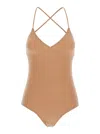 Norma Kamali 'slip Mio' Beige Top With V-neck And Crossed Straps