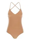 Norma Kamali 'slip Mio' Beige Top With V-neck And Crossed Straps In Brown