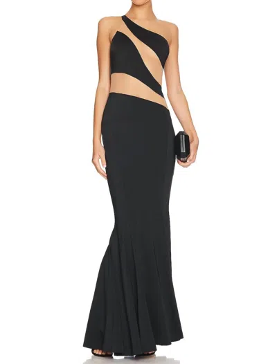 Norma Kamali Snake Mesh Fishtail Gown In Black And Nude