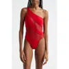 Norma Kamali Snake Mesh Inset One-shoulder One-piece Swimsuit In Tiger Red/tiger Red