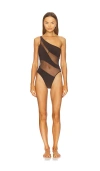 Norma Kamali Snake Mesh One-shoulder Swimsuit In Chocolate Mesh