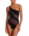 Norma Kamali One-shoulder Snake-print Mesh One-piece Swimsuit In Black/black