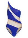 Norma Kamali Snake Mesh Mio One-shoulder Swimsuit In Blue