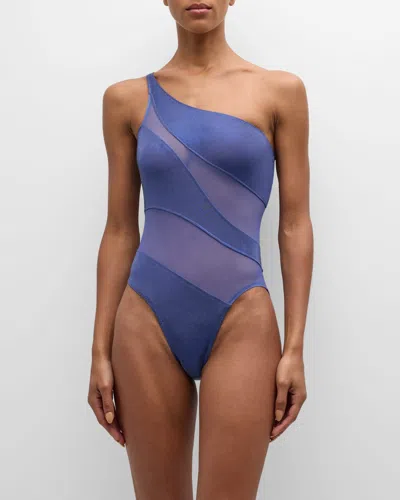 Norma Kamali Snake Mesh One-piece Swimsuit In Military Bluemilitary Blue